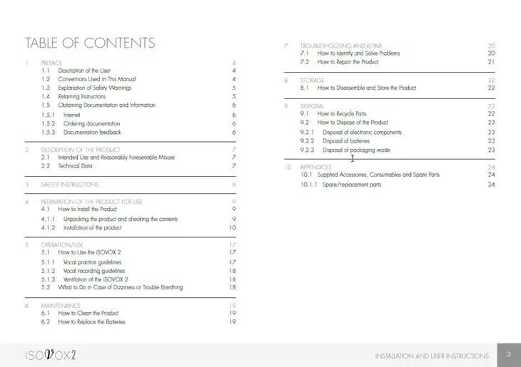 isovox table of contents